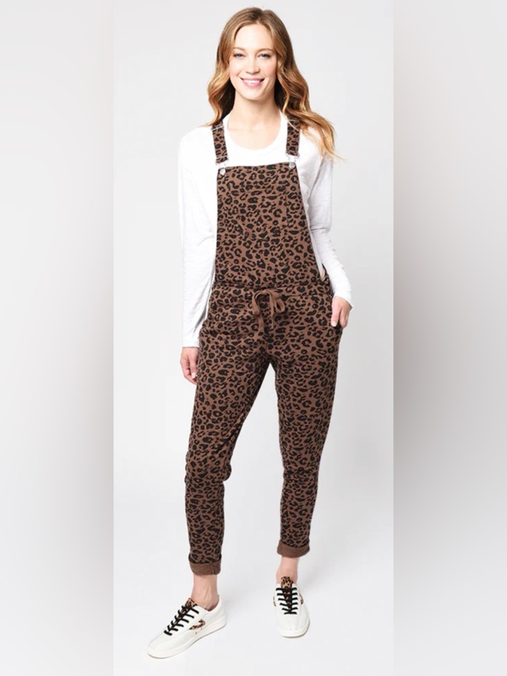 Z Supply Leopard-Print Brown Knit Overalls Jumpsuit